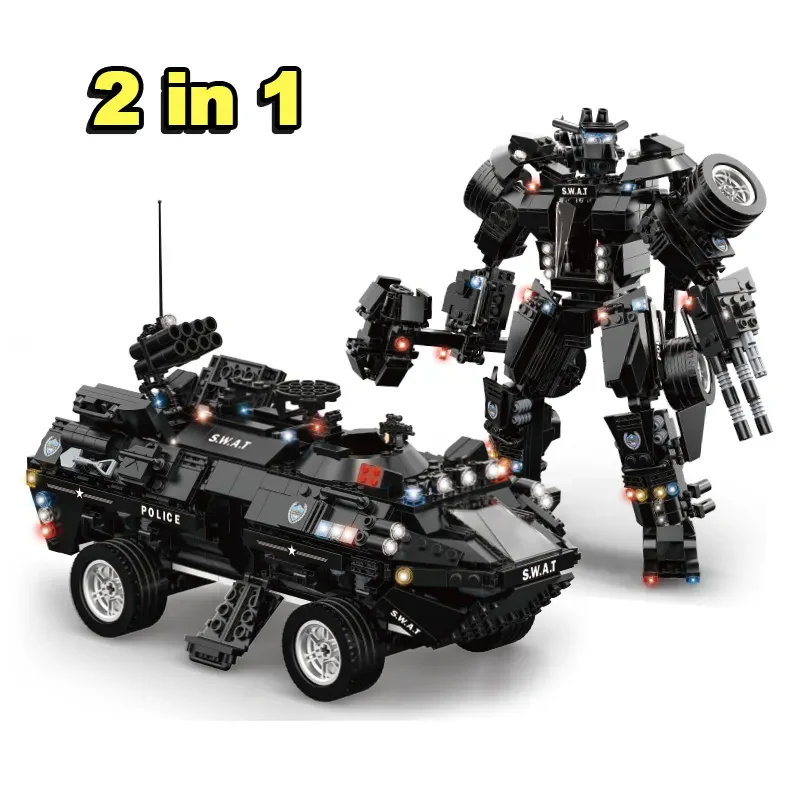 WOMA TOYS C0551 Eğitici 2 In 1 Robot Şehir Polisi SWAT Yapı Blokları Seti