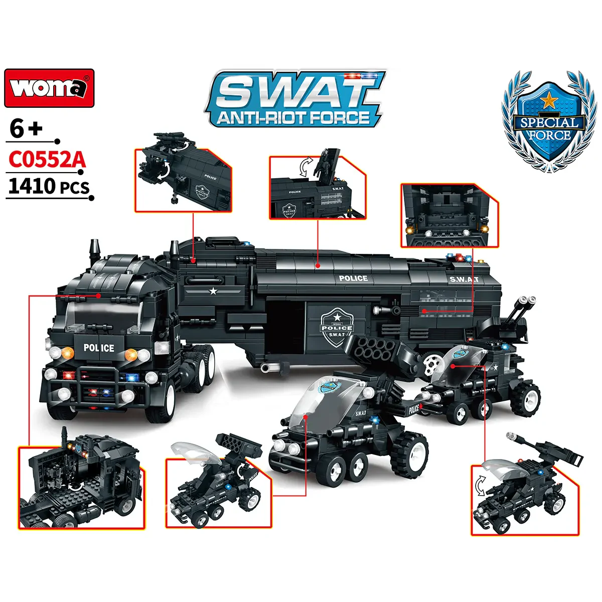 WOMA TOYS C0552 SWAT Birliği Anti-Riot Gücü Polis Aracı Küçük Blok Seti