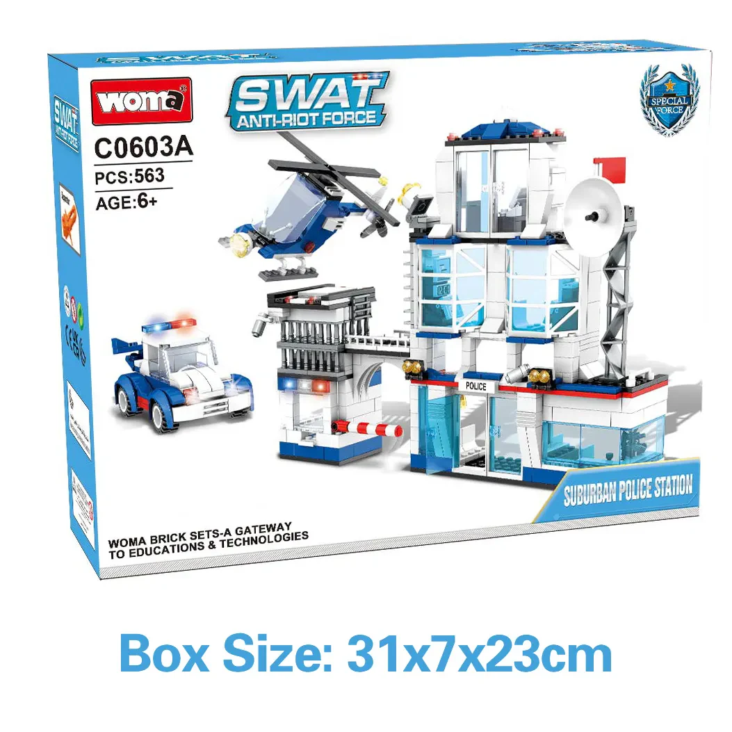 WOMA TOYS C0603 Şehir Polis Karakolu Modeli – Helikopter ve Araba ile Yapı Seti