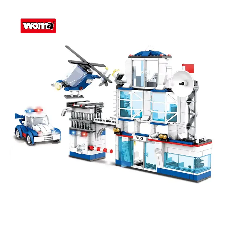 WOMA TOYS C0603 Şehir Polis Karakolu Modeli – Helikopter ve Araba ile Yapı Seti