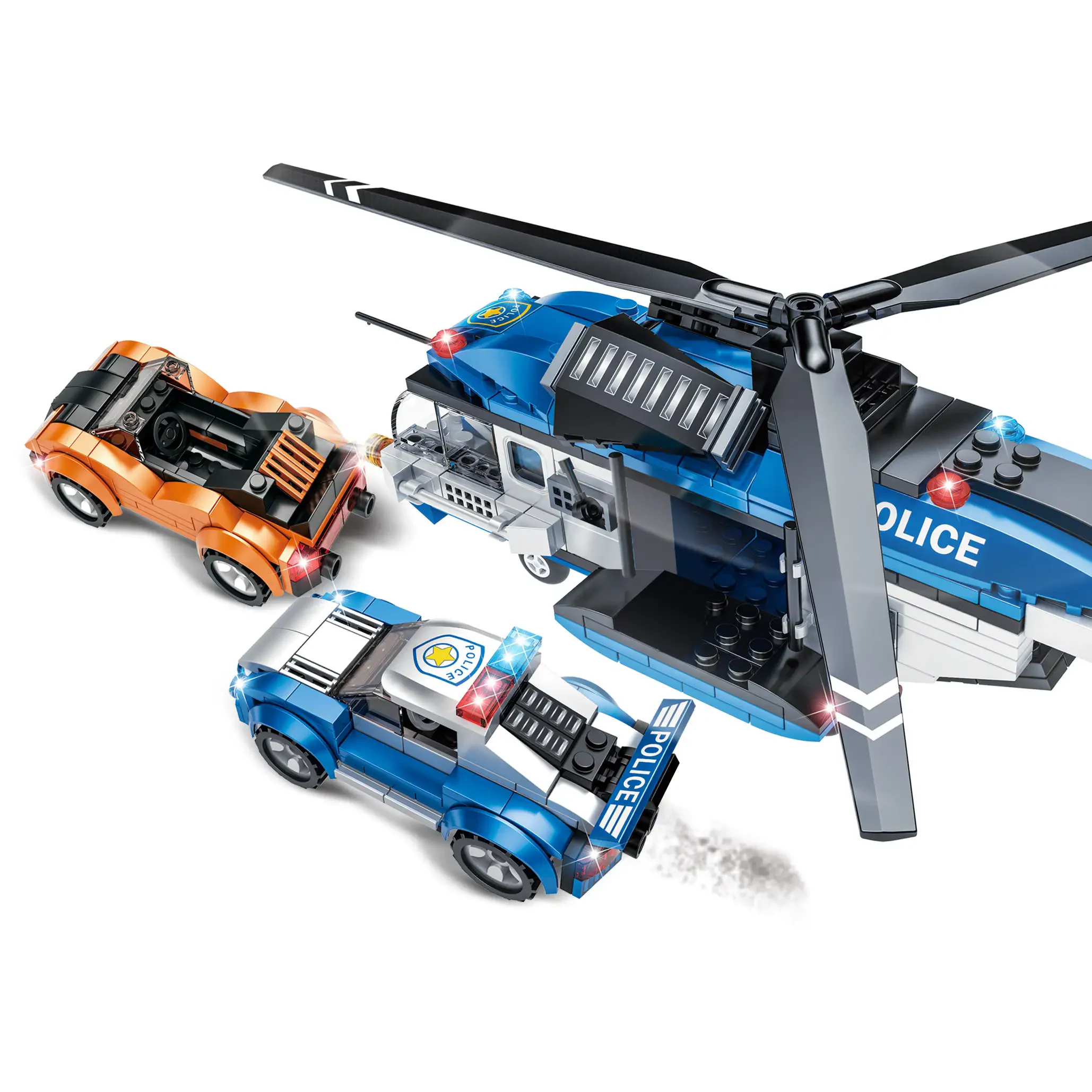WOMA TOYS C0606 Şehir Polisi Helikopteri ve Araba Yapı Blokları Seti