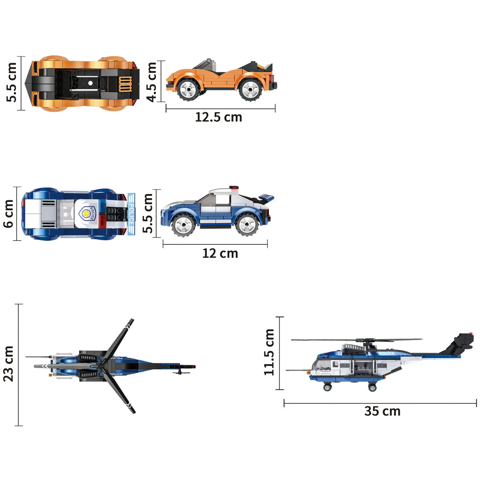 WOMA TOYS C0606 Şehir Polisi Helikopteri ve Araba Yapı Blokları Seti