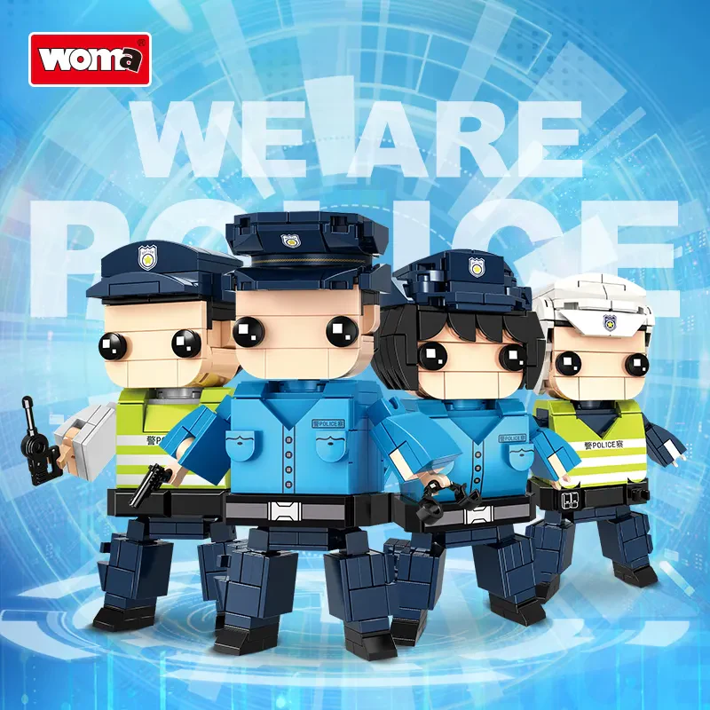 WOMA TOYS C0612 Eğitimsel Çocuklar İçin Yapı Bloğu Seti:Polis Şehir Devriyesi Figürleri