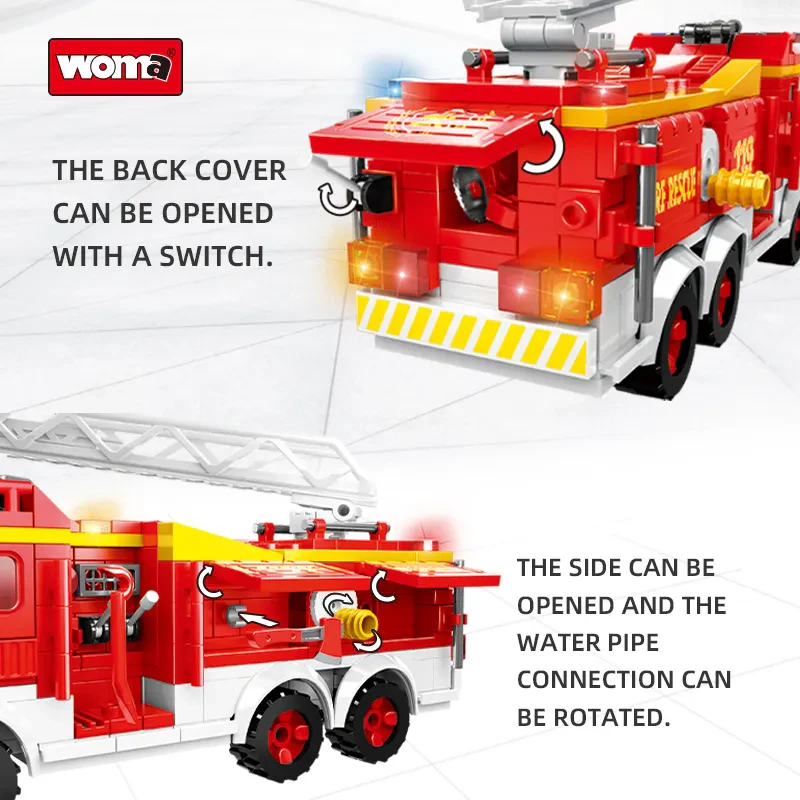 Woma Toys C0656 OEM ODM Tasarım İtfaiye Aracı İnşaat Bloğu Oyuncakları