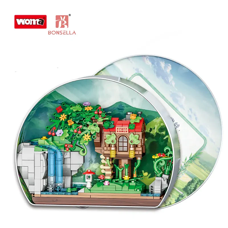 WOMA TOYS C0676: Ağaç Evi Modeli İnşaat Blokları, Metal Kutu, Yapı Oyuncağı