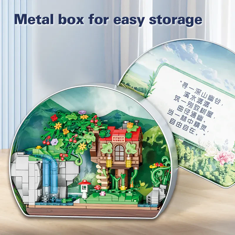 WOMA TOYS C0676: Ağaç Evi Modeli İnşaat Blokları, Metal Kutu, Yapı Oyuncağı