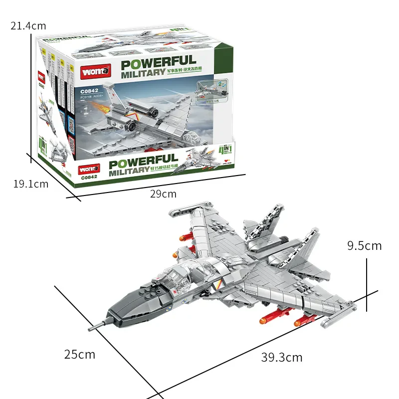 Woma Toys C0842 4’ü 1 Arada J-15 Savaş Uçağı Montaj Seti – Askeri Dönüşüm Oyuncak Modeli