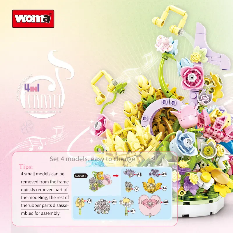 Woma Toys C2001 – 654 Parça 4’ü 1 Arada Çiçek Yapı Bloğu Seti – Eğitici Oyuncaklar