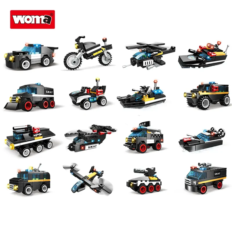 WOMA TOYS C5004 Çocuklar için SWAT Uçağı ve Polis Aracı Yapı Blokları Seti