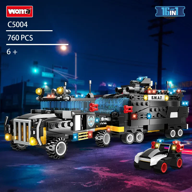 WOMA TOYS C5004 Çocuklar için SWAT Uçağı ve Polis Aracı Yapı Blokları Seti
