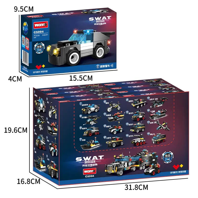 WOMA TOYS C5004 Çocuklar için SWAT Uçağı ve Polis Aracı Yapı Blokları Seti