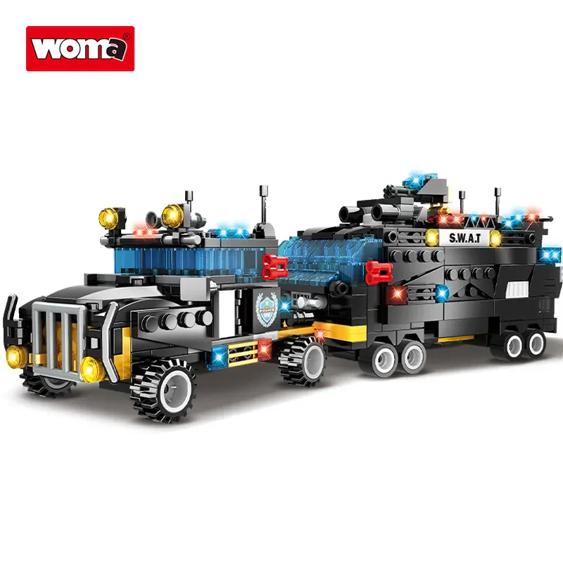 WOMA TOYS C5004 Çocuklar için SWAT Uçağı ve Polis Aracı Yapı Blokları Seti
