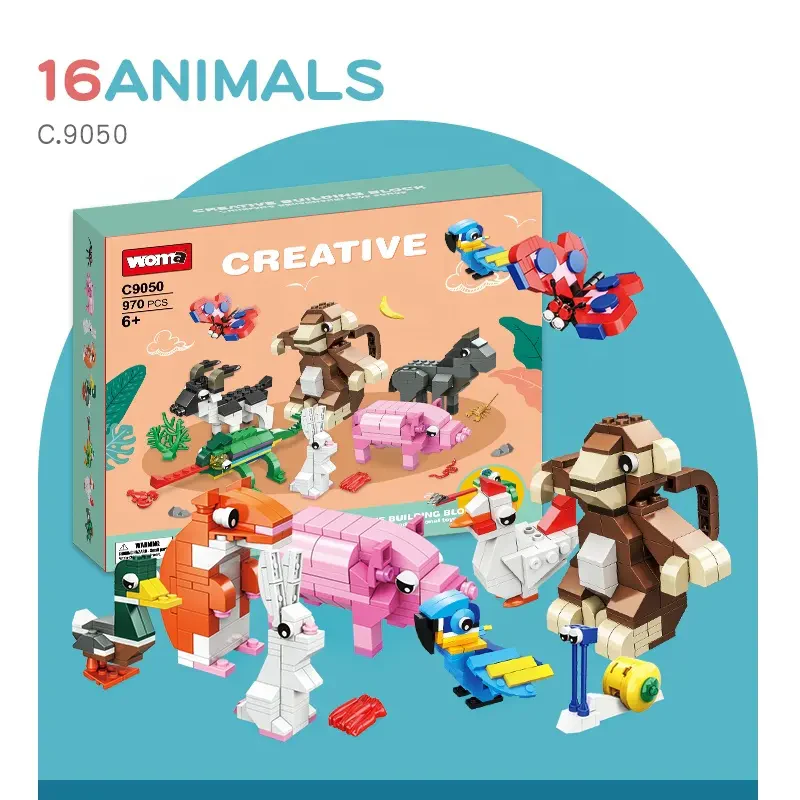 WOMA TOYS C9050 970 Parça 16’1 Küçük Mini İnşaat Blokları Hayvan Oyuncak Seti