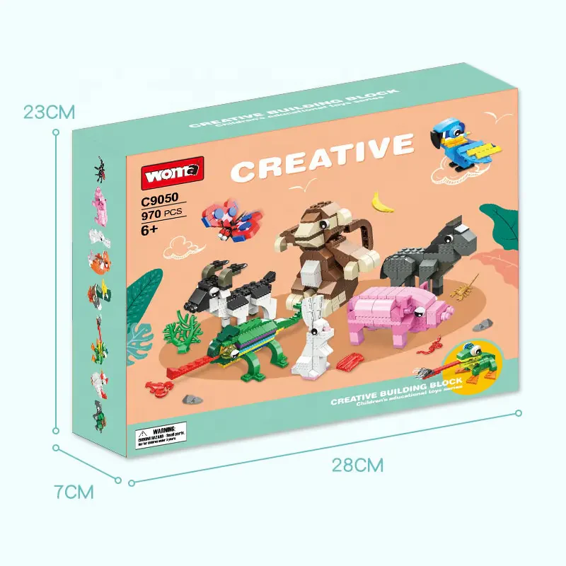 WOMA TOYS C9050 970 Parça 16’1 Küçük Mini İnşaat Blokları Hayvan Oyuncak Seti