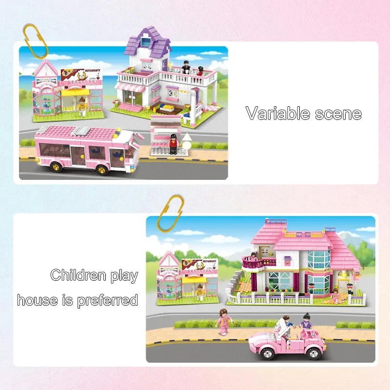 Woma Toys J5760 Pembe Sokak Manzaralı Büyük Villa Evi Tuğla Seti