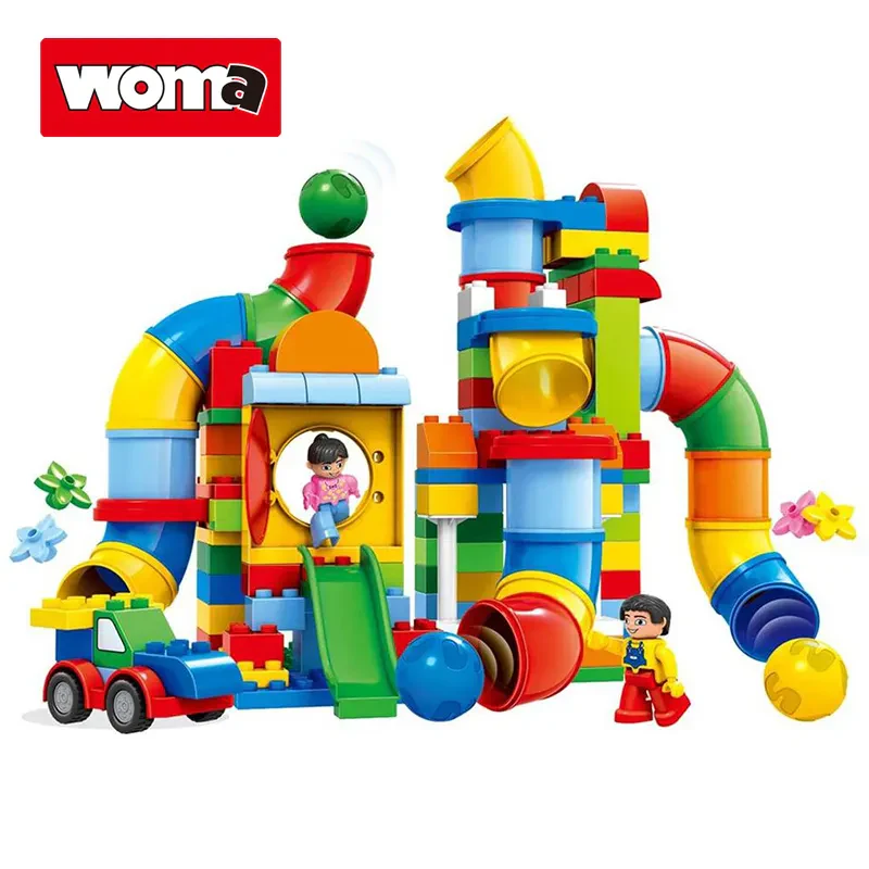 WOMA TOYS Uyumlu 2’si 1 Arada Büyük Yapı Blokları Top Kaydıraklı Oyuncak